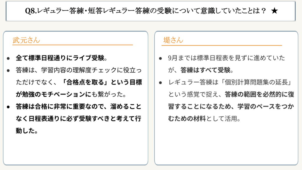 武元さんと堤さんの初見の講義で目指した理解度と復習時間